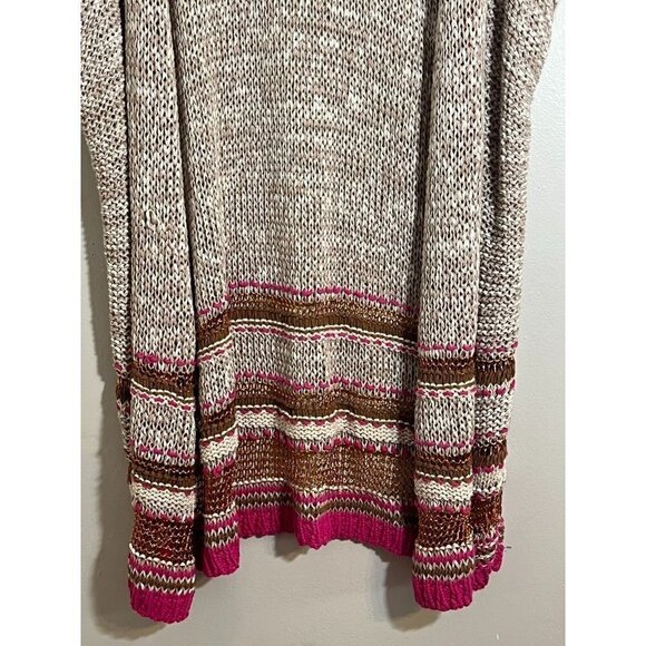 Chicos Knit Sweater XL Tan Open Weave Striped Metallic Boho Western Neutral Chic - Picture 4 of 11